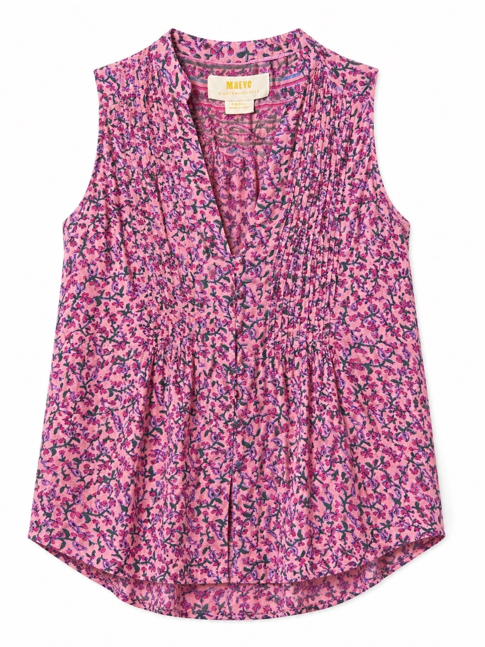 Anthro Maeve Cottagecore Floral Pintuck Blouse Pink Boho Romantic Top-Small